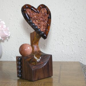 "Rose Ember – Cocobolo Heart Ring Holder with Goldstone Spark"