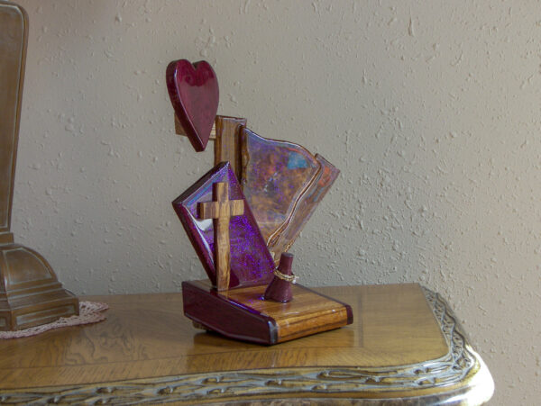 Covenant Flame – Purpleheart & Burlwood Wedding Ring Holder - Image 3