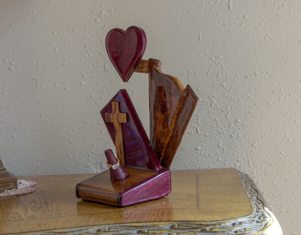 Covenant Flame – Purpleheart & Burlwood Wedding Ring Holder - Image 4