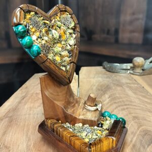 “Heart of the Earth – Bocote & Black Walnut Wedding Ring Holder”