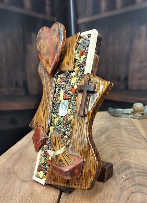 “Path of Devotion – Bocote & Burl Wood Wedding Ring Holder” - Image 5