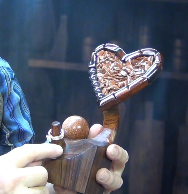 "Rose Ember – Cocobolo Heart Ring Holder with Goldstone Spark" - Image 11