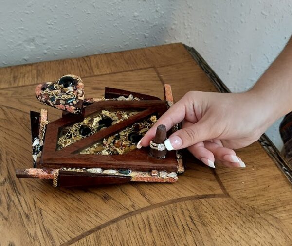“Golden Covenant – Artisan Mosaic Ring Holder in Black Walnut Wood” - Image 6