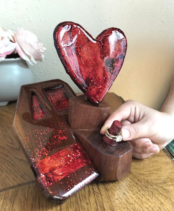 “Radiant Covenant – Red Birch & Burl Wedding Ring Holder” - Image 6