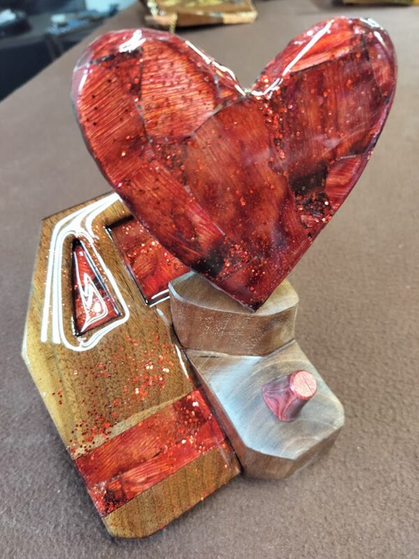 “Radiant Covenant – Red Birch & Burl Wedding Ring Holder”