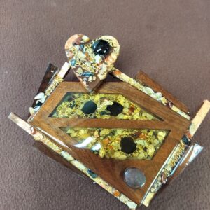 “Golden Covenant – Artisan Mosaic Ring Holder in Black Walnut Wood”