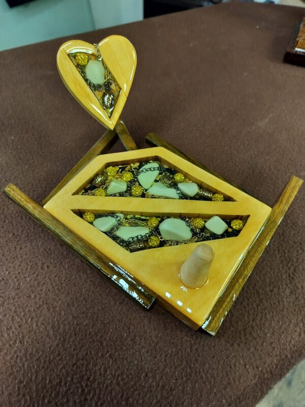 “Morning Light – Polished Yellowheart Mosaic Ring Holder”