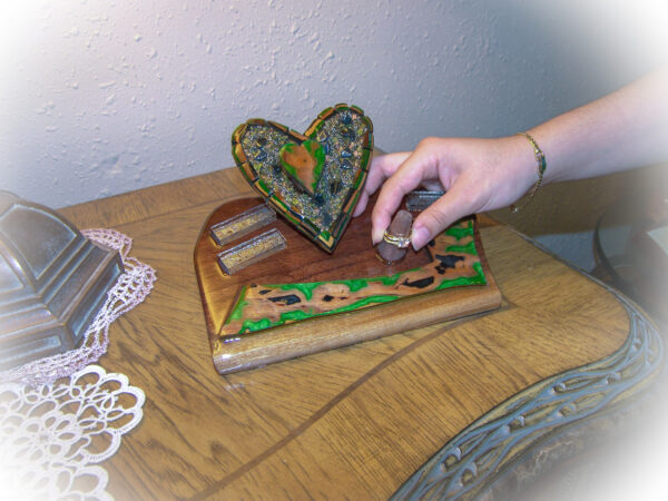 Garden of Covenant – Mosaic Heart Ring Keeper in Walnut Wood & Crystal - Image 4