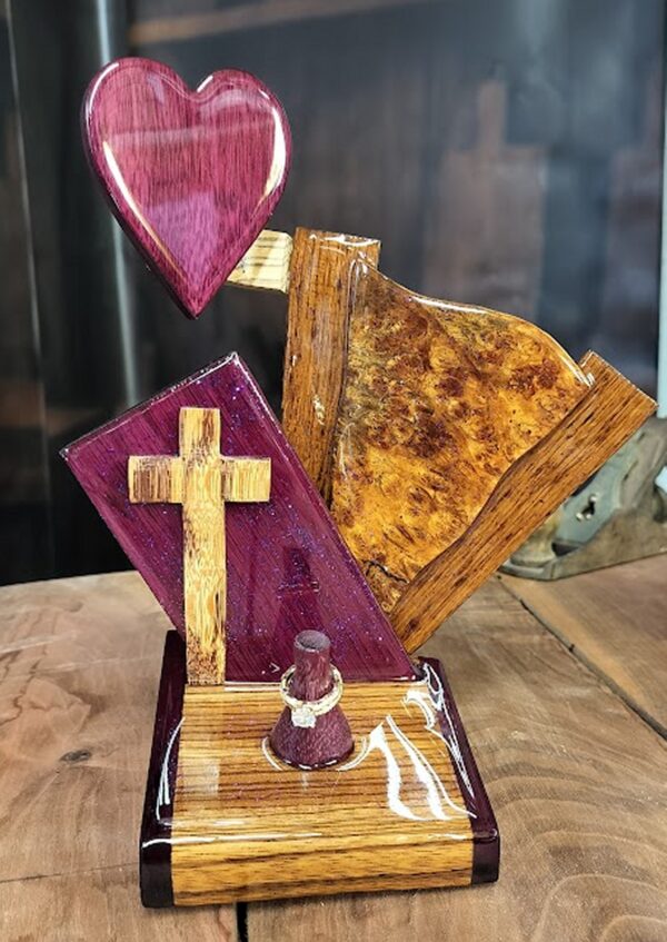 Covenant Flame – Purpleheart & Burlwood Wedding Ring Holder - Image 6