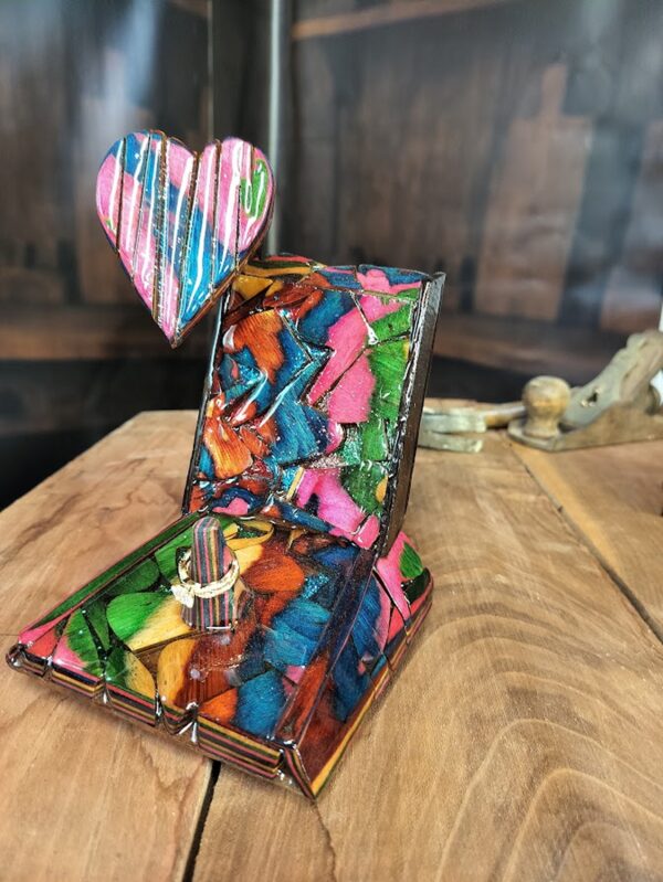 “Promise in Color – Multicolor Dyed Birch Wedding Ring Holder” - Image 6
