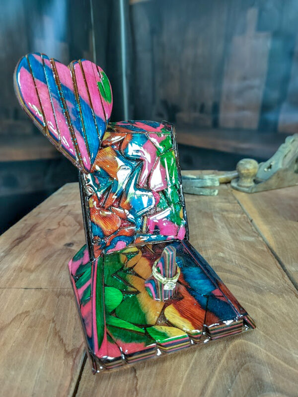 “Promise in Color – Multicolor Dyed Birch Wedding Ring Holder” - Image 3
