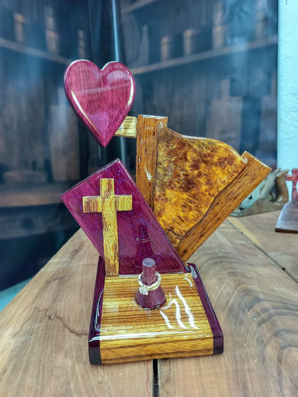 Covenant Flame – Purpleheart & Burlwood Wedding Ring Holder - Image 4