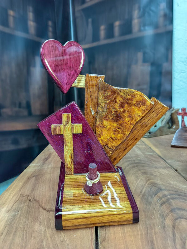 Covenant Flame – Purpleheart & Burlwood Wedding Ring Holder - Image 5