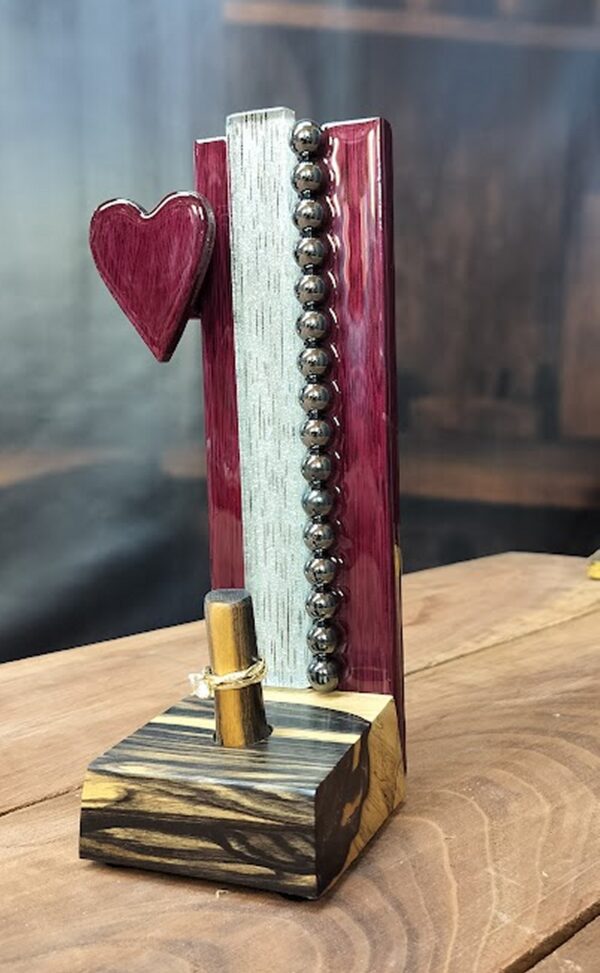 Faithful Flame – Ebony & Purpleheart Ring Holder - Image 3