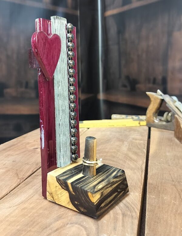 Faithful Flame – Ebony & Purpleheart Ring Holder - Image 4