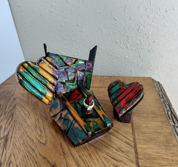 Covenant Kaleidoscope – Dyed Birch Wedding Ring Holder - Image 4