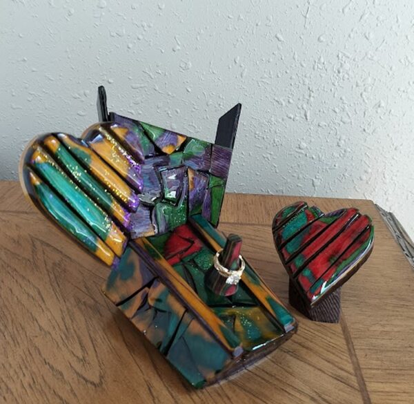 Covenant Kaleidoscope – Dyed Birch Wedding Ring Holder - Image 5