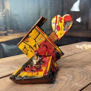 Fiery Covenant– Dyed Birch Wedding Ring Holder